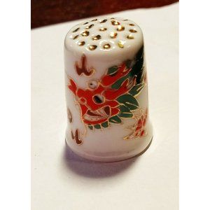 Vintage Chinese Dragon Thimble  Red Green Oriental